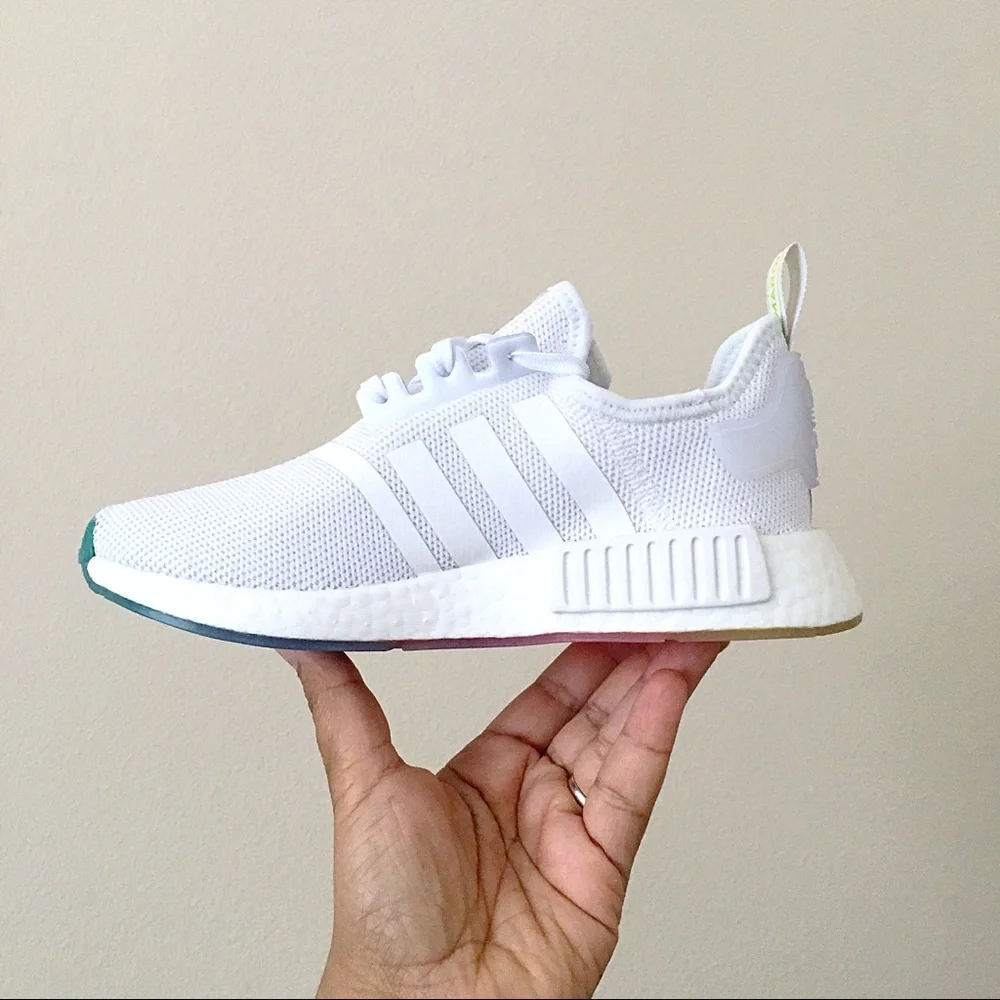 Adidas NMD R1 Joyful Rainbow White Sneakers - Picture 5 of 10